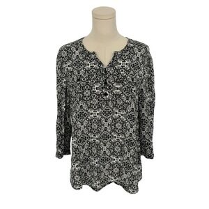 Christopher & Banks Blouse Black White Medallion 100% Rayon M
